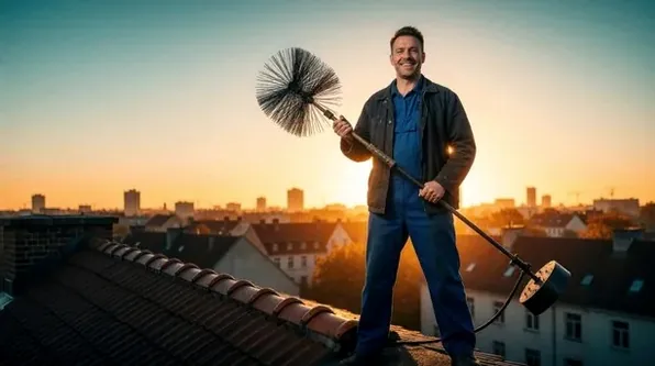 Chimney technician on a Bayshore roof in Port Monmouth at dusk
