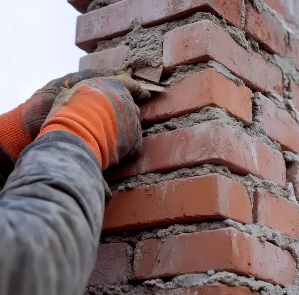 Mason tuckpointing salt-stained brick in Keansburg
